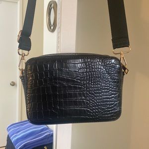 ASOS DESIGN cross-body camera bag with detachable webbing strap in black croc